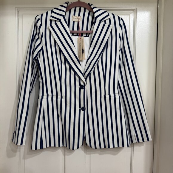 NEW with Tags $595 Alice + Olivia Jacket Navy & White striped sz 8 - Picture 6 of 6